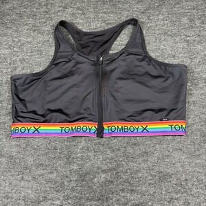 Tomboyx Black Rainbow Stripe Front Zip Racerback Sports Bra Top Women's‎ Size M